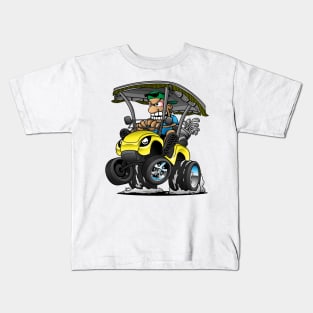 Funny Golf Cart Hotrod Golf Car Popping a Wheelie Cartoon Kids T-Shirt